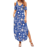 Marshall Islands Merry Christmas Summer Maxi Dress Pacific Patchwork Xmas Vibes LT9 Women Blue - Polynesian Pride