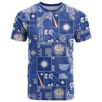 Marshall Islands Merry Christmas T Shirt Pacific Patchwork Xmas Vibes LT9 Blue - Polynesian Pride