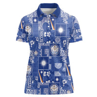 Marshall Islands Merry Christmas Women Polo Shirt Pacific Patchwork Xmas Vibes LT9 Female Blue - Polynesian Pride