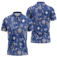 Marshall Islands Merry Christmas Zipper Polo Shirt Pacific Patchwork Xmas Vibes LT9 - Polynesian Pride