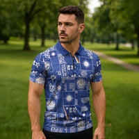 Marshall Islands Merry Christmas Zipper Polo Shirt Pacific Patchwork Xmas Vibes LT9 - Polynesian Pride