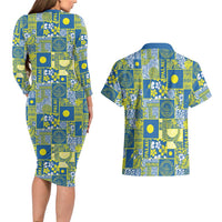 Palau Ungil Kurismas Couples Matching Long Sleeve Bodycon Dress and Hawaiian Shirt Pacific Patchwork Xmas Vibes - Polynesian Pride