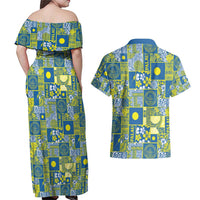 Palau Ungil Kurismas Couples Matching Off Shoulder Maxi Dress and Hawaiian Shirt Pacific Patchwork Xmas Vibes - Polynesian Pride