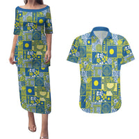Palau Ungil Kurismas Couples Matching Puletasi and Hawaiian Shirt Pacific Patchwork Xmas Vibes LT9 Green - Polynesian Pride