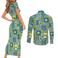 Palau Ungil Kurismas Couples Matching Short Sleeve Bodycon Dress and Long Sleeve Button Shirt Pacific Patchwork Xmas Vibes LT9 - Polynesian Pride