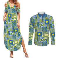 Palau Ungil Kurismas Couples Matching Summer Maxi Dress and Long Sleeve Button Shirt Pacific Patchwork Xmas Vibes LT9 Green - Polynesian Pride