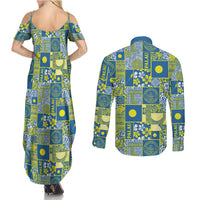 Palau Ungil Kurismas Couples Matching Summer Maxi Dress and Long Sleeve Button Shirt Pacific Patchwork Xmas Vibes LT9 - Polynesian Pride