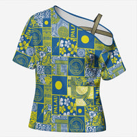 Palau Ungil Kurismas Cross Shoulder Shirt Pacific Patchwork Xmas Vibes LT9 Female Green - Polynesian Pride