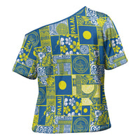 Palau Ungil Kurismas Cross Shoulder Shirt Pacific Patchwork Xmas Vibes LT9 - Polynesian Pride