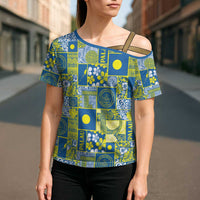 Palau Ungil Kurismas Cross Shoulder Shirt Pacific Patchwork Xmas Vibes LT9 - Polynesian Pride