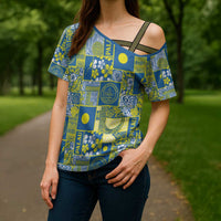 Palau Ungil Kurismas Cross Shoulder Shirt Pacific Patchwork Xmas Vibes LT9 - Polynesian Pride