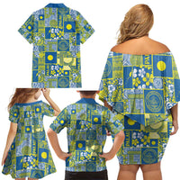 Palau Ungil Kurismas Family Matching Off Shoulder Short Dress and Hawaiian Shirt Pacific Patchwork Xmas Vibes LT9 - Polynesian Pride