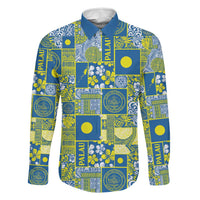 Palau Ungil Kurismas Family Matching Puletasi and Hawaiian Shirt Pacific Patchwork Xmas Vibes LT9 Dad's Shirt - Long Sleeve Green - Polynesian Pride
