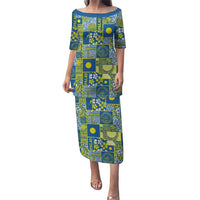 Palau Ungil Kurismas Family Matching Puletasi and Hawaiian Shirt Pacific Patchwork Xmas Vibes LT9 Mom's Dress Green - Polynesian Pride