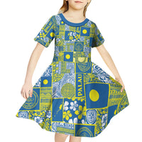 Palau Ungil Kurismas Kid Short Sleeve Dress Pacific Patchwork Xmas Vibes LT9 - Polynesian Pride