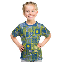 Palau Ungil Kurismas Kid T Shirt Pacific Patchwork Xmas Vibes LT9 Green - Polynesian Pride
