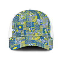 Palau Ungil Kurismas Mesh Trucker Cap Pacific Patchwork Xmas Vibes LT9 One Size White Green - Polynesian Pride