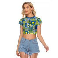 Palau Ungil Kurismas Raglan Cropped T Shirt Pacific Patchwork Xmas Vibes LT9 Female Green - Polynesian Pride