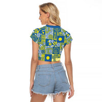Palau Ungil Kurismas Raglan Cropped T Shirt Pacific Patchwork Xmas Vibes LT9 - Polynesian Pride