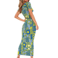 Palau Ungil Kurismas Short Sleeve Bodycon Dress Pacific Patchwork Xmas Vibes LT9 - Polynesian Pride