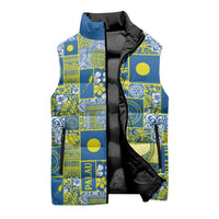 Palau Ungil Kurismas Sleeveless Puffer Jacket Pacific Patchwork Xmas Vibes - Polynesian Pride