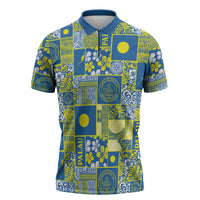 Palau Ungil Kurismas Zipper Polo Shirt Pacific Patchwork Xmas Vibes LT9 Green - Polynesian Pride