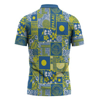 Palau Ungil Kurismas Zipper Polo Shirt Pacific Patchwork Xmas Vibes LT9 - Polynesian Pride