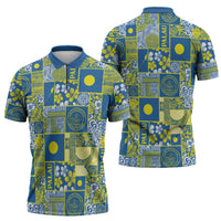Palau Ungil Kurismas Zipper Polo Shirt Pacific Patchwork Xmas Vibes LT9 - Polynesian Pride