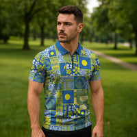 Palau Ungil Kurismas Zipper Polo Shirt Pacific Patchwork Xmas Vibes LT9 - Polynesian Pride