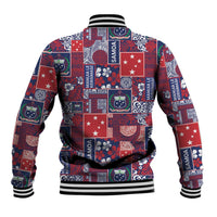 Red Samoa Manuia Le Kerisimasi Baseball Jacket Pacific Patchwork Xmas Vibes LT9 - Polynesian Pride
