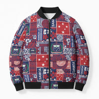 Red Samoa Manuia Le Kerisimasi Bomber Puffer Jacket Pacific Patchwork Xmas Vibes LT9 Unisex Red - Polynesian Pride