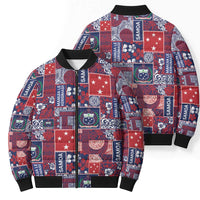 Red Samoa Manuia Le Kerisimasi Bomber Puffer Jacket Pacific Patchwork Xmas Vibes LT9 - Polynesian Pride