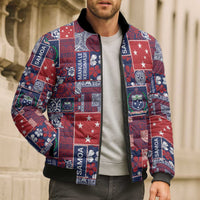 Red Samoa Manuia Le Kerisimasi Bomber Puffer Jacket Pacific Patchwork Xmas Vibes LT9 - Polynesian Pride