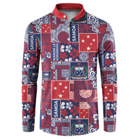 Red Samoa Manuia Le Kerisimasi Button Sweatshirt Pacific Patchwork Xmas Vibes LT9 Red - Polynesian Pride
