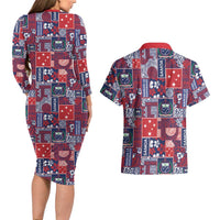 Red Samoa Manuia Le Kerisimasi Couples Matching Long Sleeve Bodycon Dress and Hawaiian Shirt Pacific Patchwork Xmas Vibes LT9 - Polynesian Pride
