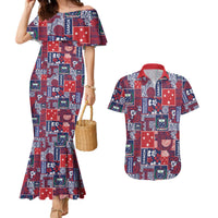 Red Samoa Manuia Le Kerisimasi Couples Matching Mermaid Dress and Hawaiian Shirt Pacific Patchwork Xmas Vibes LT9 Red - Polynesian Pride