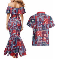 Red Samoa Manuia Le Kerisimasi Couples Matching Mermaid Dress and Hawaiian Shirt Pacific Patchwork Xmas Vibes LT9 - Polynesian Pride
