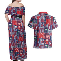 Red Samoa Manuia Le Kerisimasi Couples Matching Off Shoulder Maxi Dress and Hawaiian Shirt Pacific Patchwork Xmas Vibes LT9 - Polynesian Pride