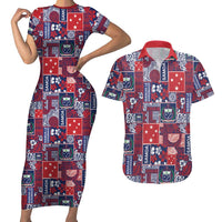 Red Samoa Manuia Le Kerisimasi Couples Matching Short Sleeve Bodycon Dress and Hawaiian Shirt Pacific Patchwork Xmas Vibes LT9 Red - Polynesian Pride