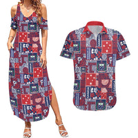 Red Samoa Manuia Le Kerisimasi Couples Matching Summer Maxi Dress and Hawaiian Shirt Pacific Patchwork Xmas Vibes LT9 Red - Polynesian Pride