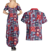 Red Samoa Manuia Le Kerisimasi Couples Matching Summer Maxi Dress and Hawaiian Shirt Pacific Patchwork Xmas Vibes LT9 - Polynesian Pride