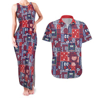 Red Samoa Manuia Le Kerisimasi Couples Matching Tank Maxi Dress and Hawaiian Shirt Pacific Patchwork Xmas Vibes LT9 Red - Polynesian Pride