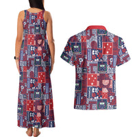 Red Samoa Manuia Le Kerisimasi Couples Matching Tank Maxi Dress and Hawaiian Shirt Pacific Patchwork Xmas Vibes LT9 - Polynesian Pride
