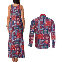 Red Samoa Manuia Le Kerisimasi Couples Matching Tank Maxi Dress and Long Sleeve Button Shirt Pacific Patchwork Xmas Vibes LT9 - Polynesian Pride