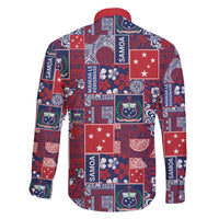 Red Samoa Manuia Le Kerisimasi Family Matching Off The Shoulder Long Sleeve Dress and Hawaiian Shirt Pacific Patchwork Xmas Vibes - Polynesian Pride