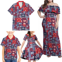 Red Samoa Manuia Le Kerisimasi Family Matching Off Shoulder Maxi Dress and Hawaiian Shirt Pacific Patchwork Xmas Vibes - Polynesian Pride