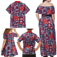 Red Samoa Manuia Le Kerisimasi Family Matching Off Shoulder Maxi Dress and Hawaiian Shirt Pacific Patchwork Xmas Vibes LT9 - Polynesian Pride
