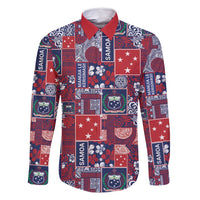 Red Samoa Manuia Le Kerisimasi Family Matching Off Shoulder Short Dress and Hawaiian Shirt Pacific Patchwork Xmas Vibes LT9 Dad's Shirt - Long Sleeve Red - Polynesian Pride