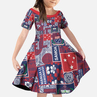 Red Samoa Manuia Le Kerisimasi Family Matching Short Sleeve Bodycon Dress and Hawaiian Shirt Pacific Patchwork Xmas Vibes - Polynesian Pride