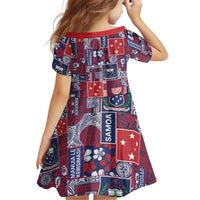 Red Samoa Manuia Le Kerisimasi Family Matching Short Sleeve Bodycon Dress and Hawaiian Shirt Pacific Patchwork Xmas Vibes - Polynesian Pride